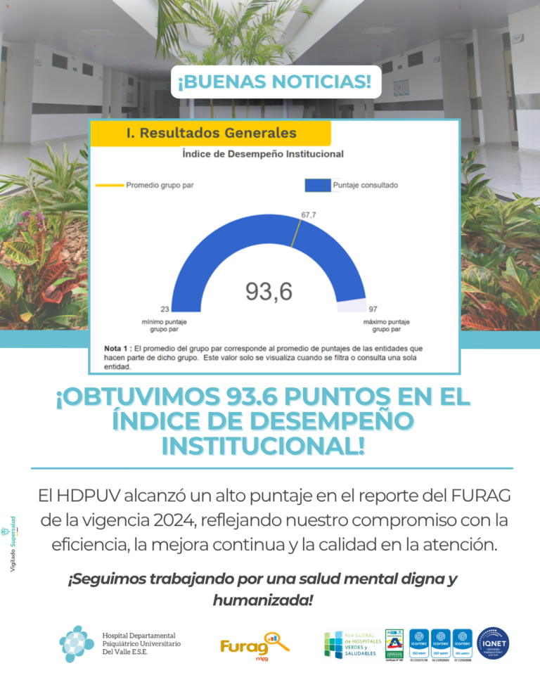 El Hospital Departamental Psiquiátrico Universitario del Valle E.S.E. alcanzó un puntaje de 93,6 en la Medición de Desempeño Institucional